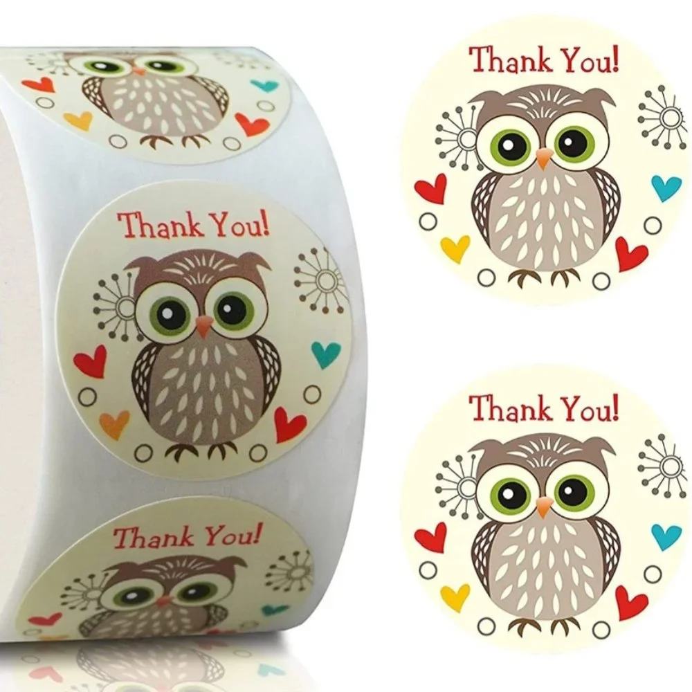 150 THANK YOU Sticker Owl Design 1.5